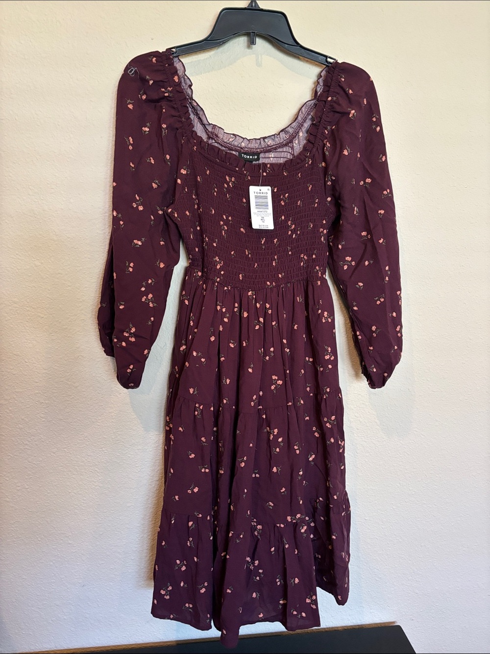 00X NWT torrid Wine Floral Smocked Midi Dress